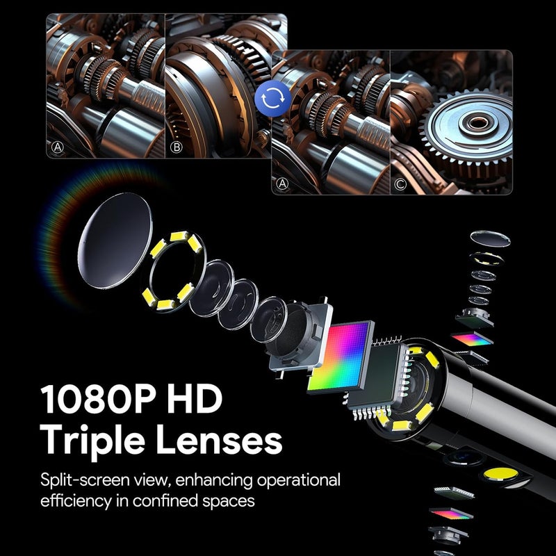 DEPSTECH 7'' IPS Endoscope Camera with Lights, 1080P Triple-Lens Digital Borescope Tool, Inspection Camera with Split Screen, Sound Recording, 16.5ft IP67 Waterproof Snake Cable, 180° Rotation View - Image 3